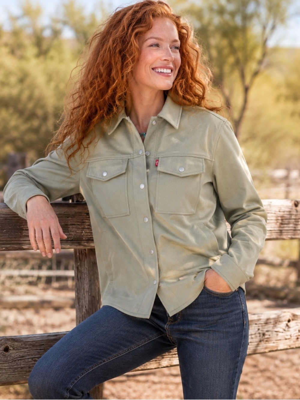 Levi’s Sea Foam Sage Green Faux Suede Jacket Shacket Velvety Soft Western XS NWT